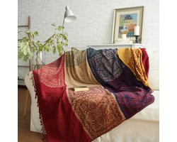 Ibenzoa® Grote Chenille Dekens met Tribal Folk Patroon, 220x250cm - Zacht en Warm Textiel voor Bank, Fauteuil en Picknick