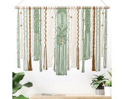 Ibenzoa® Grote, Handgeweven Macramé Wandhanger - Groene Boho Decoratie (98 x 75 cm)