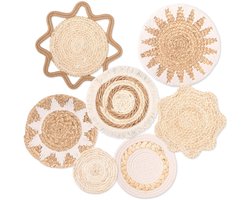 Ibenzoa® Handgemaakte Boho Wanddecoratie Set van 7 Gevlochten Mandjes met Natuurlijke Materialen