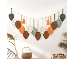 Ibenzoa® Handgeweven Boho Macramé Wandtapijt met Bladeren voor Slaapkamer en Woonkamer Decoratie