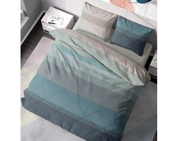 Ibenzoa® Hoogwaardige Luxe Beddengoedset van Ademend Katoen met Stijlvolle Strepen en Handige Ritssluiting