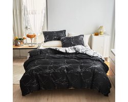 Ibenzoa® Hoogwaardige Microvezel Beddengoed Set – 200x200 cm, 3-Delig, Zwart-Wit Marmer Effect