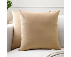 Ibenzoa® Katoenen Decoratieve Kussenhoezen Set van 2, 50x50 cm, Lichtbeige, Machinewasbaar, Binnengebruik Aanbevolen
