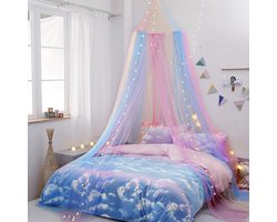 Ibenzoa® Klamboe Hemelbed Gordijnen voor Meisjes met Regenboogdesign en Muggennet voor Binnen en Buiten