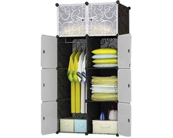 Ibenzoa® Kledingkast met 8 kubussen, garderobekast met insteeksysteem, kunststof kast met deuren en 1 hanger, diepere vakken dan normaal (45 cm vs. 35 cm) voor meer ruimte