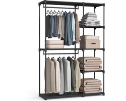 Ibenzoa® Kledingrek met Twee Hangvakken en Meerdere Planken voor Slaapkamer of Woonkamer