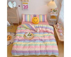 Ibenzoa® Kleurrijk Kinderbeddengoed met Regenboog Strepenpatroon en Kussensloop 135 x 200 cm