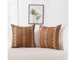 Ibenzoa® Kussenhoes Boho 45x45 cm Bruin Retro Ethno Geometrisch Design voor Binnen en Buiten in 2 Stuks Set