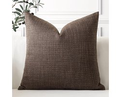 Ibenzoa® Kussenhoes Set van 1 Stuk in Effen Donkerbruin, Linnen Look, 40 x 40 cm, Decoratief voor Thuis