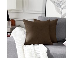 Ibenzoa® Kussenhoezen met Linnenlook en Verborgen Ritssluiting voor Stijlvolle Interieurs, Set van 2, 45x45 cm, Donkerbruin