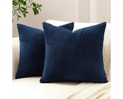 Ibenzoa® Kussenhoezen Set van 2 met Gestreept Corduroy Design voor Sierkussens in Marineblauw 40x40cm