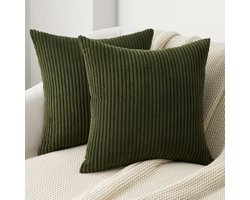 Ibenzoa® Kussenhoezen Set van 2 Olijfgroen Corduroy 45x45 cm voor Sierkussens Woonkamer