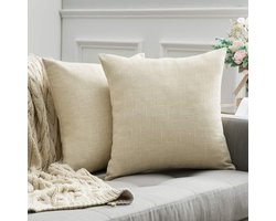 Ibenzoa® Kussenhoezen Set van 2 Stuks in Linnenlook met Ritssluiting voor Diverse Ruimtes
