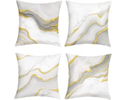 Ibenzoa® Kussenhoezen Set van 4 Stuks 45x45 cm in Marmer Beige Grijs Goud Design voor Woonkamer en Slaapkamer