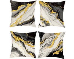 Ibenzoa® Kussenhoezen Set van 4 Stuks 45x45 cm in Marmer Zwart Goud voor Moderne Decoratie