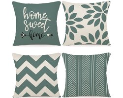 Ibenzoa® Kussenhoezen Set van 4 voor Binnen- en Buitendecoratie, Linnen, Watergroen, 45 x 45 cm