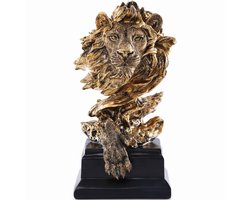 Ibenzoa® Leeuwbeeldje, gouden sculpturen, zandsteen hars leeuw figuren voor mannen, abstract kunstbeeld ornamenten voor thuis, kantoor, woonkamer, boekenkast, tafel, bureau, housewarming decor