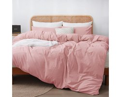 Ibenzoa® Lichtroze katoenen beddengoedset met linnenlook en ademend ontwerp