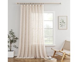 Ibenzoa® Linnenlook Gordijnen met Plooiband voor Woon- en Slaapkamer, 300 x 245 cm, Set van 1, Wit