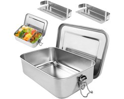 Ibenzoa® Lunchbox van Roestvrij Staal met Verstelbare Trennwanden en Waterdichte Afsluiting voor School en Reizen