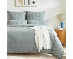 Ibenzoa® Luxe Beddengoedset van Katoen met Grijs-Blauw Ruitpatroon en Kussensloop
