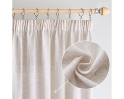 Ibenzoa® Luxe Linnenlook Gordijnen Set met Plooiband voor Woon- en Slaapkamer, 140 x 225 cm, Gebleekt Wit, 2 Stuks