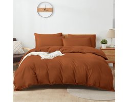 Ibenzoa® Luxueus Ademend Katoenen Beddengoedset 240 x 220 cm met Oranje Dekbedovertrek en Kussenslopen