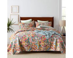Ibenzoa® Luxueuze Omkeerbare Katoenen Bedsprei Set met Boheems Patchwork Design in Gele en Rode Tinten