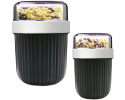 Ibenzoa® Makkelijk Mee Te Nemen Yoghurt- en Müslibeker Set met Deksel en Lepel, 2 Stuks, Geschikt voor Vriezer, Magnetron en Vaatwasser