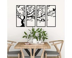 Ibenzoa® Metalen Wanddecoratie Set van 4 met Vogels en Boomtakken voor Binnen en Buiten