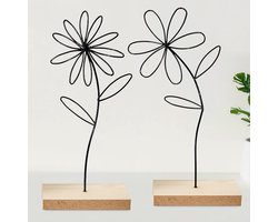 Ibenzoa® Moderne metalen bloemendecoratie op houten standaard voor stijlvolle wooninrichting