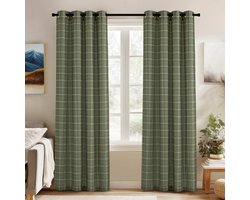 Ibenzoa® Moderne Saliegroene Linnenlook Gordijnen Set met Patroon en Inslagringen, 245 x 132 cm