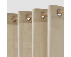 Ibenzoa® Moderne Transparante Gordijnen voor Slaapkamer en Woonkamer met Linnen Uiterlijk - Beige 140 x 245 cm