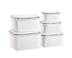 Ibenzoa® Modulaire Vershouddozen Set voor Koelkast met Afdruipzeef en Deksel, 5-delige Organizerset