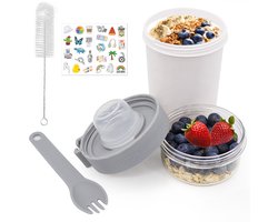 Ibenzoa® Mueslibeker To Go met Lepel - Dubbele Laag Yoghurt en Muesli Beker - Lekvrij en Handig voor Werk, School en Reizen (Wit)