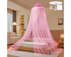 Ibenzoa® Muggennet met Zelfklevende Haken en Schroeven voor Binnen en Buiten Reizen, Roze Hemelbed Design