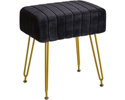 Ibenzoa® Multifunctionele Fluweel Ottoman met Gouden Stalen Poten - Zwart