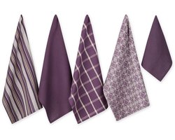 Ibenzoa® Multifunctionele Katoenen Theedoekset met Vaatdoek, Aubergine, 5-delig