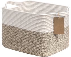 Ibenzoa® Multifunctionele Opbergmand voor Diverse Kamers en Gebruiken, Katoenen Rechthoekige Mand met Etiket, 34 x 28 x 24 cm, Bruin