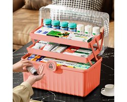 Ibenzoa® Multifunctionele roze opbergdoos met drie lagen voor medicijnen en accessoires