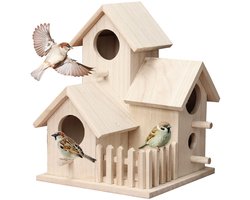 Ibenzoa® Natuurlijk Houten Vogelhuisje voor Tuin- en Interieurdecoratie met Brede Bodem
