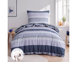 Ibenzoa® Omkeerbare katoenen beddengoedset met strepen en kussensloop, 155 x 220 cm