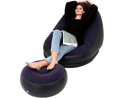 Ibenzoa® Opblaasbare Vrijetijdsstoel met Flock – Blauw (Opvouwbaar)