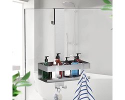 Ibenzoa® Roestvrijstalen Doucheplank met Haken voor Glazen Douchewand Zonder Boren