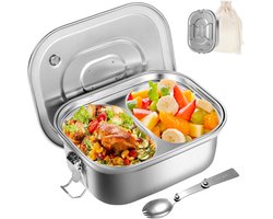Ibenzoa® Roestvrijstalen Lunchbox 1000ml met Verdeler en Gratis Lepel voor Volwassenen en Kinderen