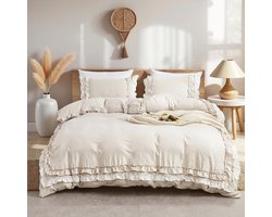 Ibenzoa® Romantisch Beige Dekbedovertrek met Ruches en Kussenslopen voor Tweepersoonsbed