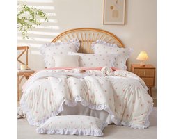 Ibenzoa® Romantisch Omkeerbaar Microvezel Beddengoed met Ruches en Bloemenpatroon