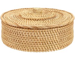 Ibenzoa® Ronde decoratieve opbergmand van rotan met deksel voor diverse toepassingen