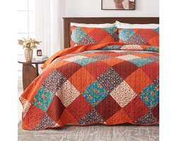 Ibenzoa® Ruime en Kleurrijke Bedsprei – 230 x 250 cm, Patchwork Design met 2 Kussenslopen