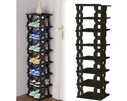 Ibenzoa® Ruimtebesparend Schoenenrek met 8 Lagen voor Hal, Hoek en Kast in Zwart